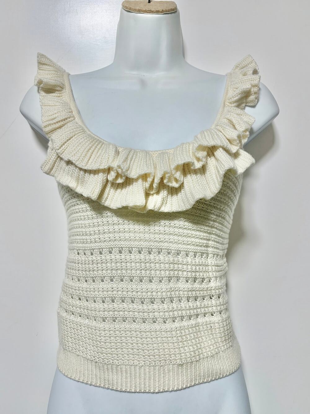 7 For All Mankind Openwork Ruffle Neck Sweater Tank Size S